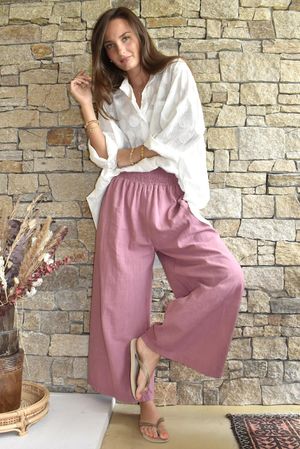 Frame Cotton Shirring Waist Wide Leg Pant Indian Pink